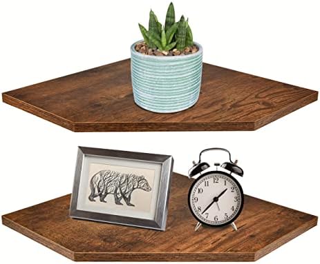 Homode Corner Shelf Wall Mount Set of 2 Rustic Brown