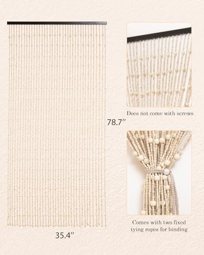 38 Strands Beaded Bamboo Curtain - Beige 354 x 787 Inch
