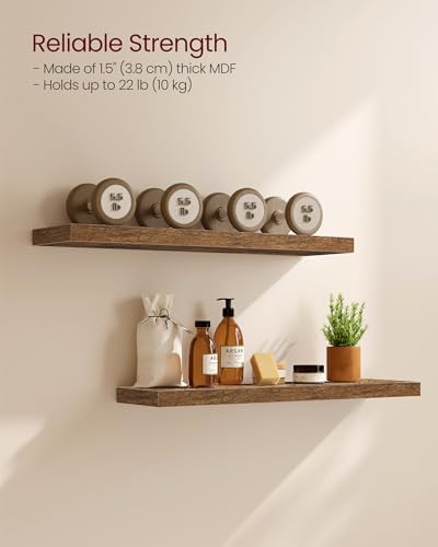 VASAGLE Wall Shelves Set of 3 Floating Shelves Rustic Brown ULWS057B01