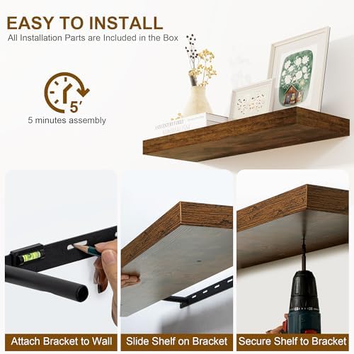 Fun Memories 36 Inch Floating Shelves Set of 2 Brown