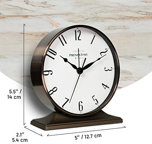 Presentime Co Lewis Mantel Alarm Clock Bronze Finish Silent No Ticking 55x5 Inch