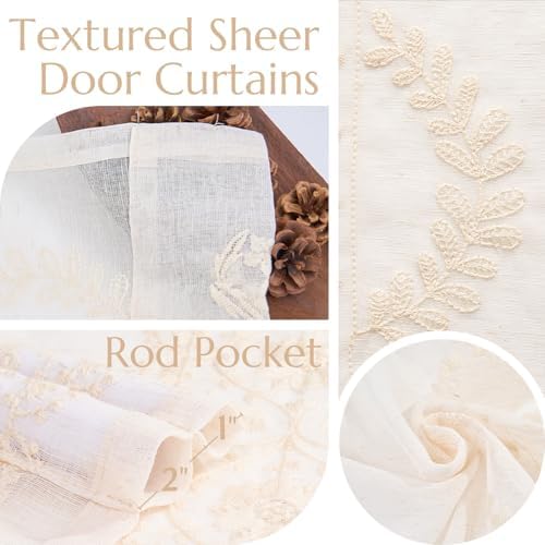 Jinchan French Sheer Door Curtain with Tie Up Bows