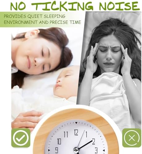 Kyvita Silent Non-Ticking Wooden Analog Alarm Clock with Nightlight