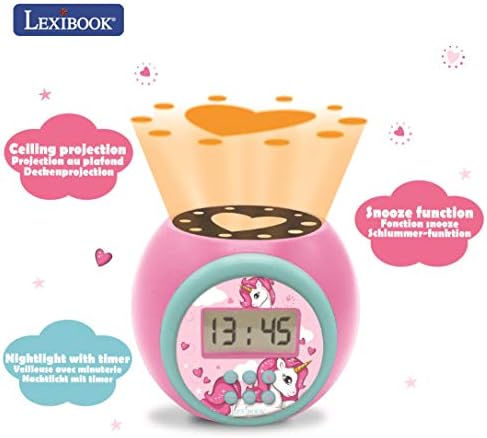 LEXiBOOK Unicorn Projector Alarm Clock with Night Light