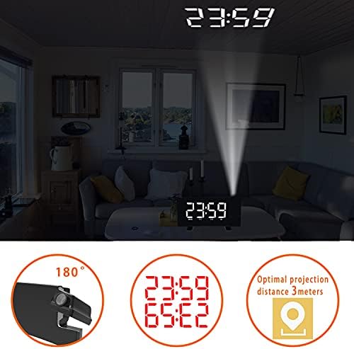 EternaHora Projection Alarm Clock with Radio and USB Charging