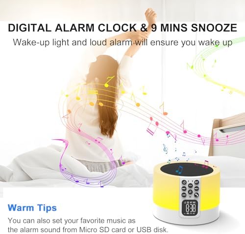 Night Light Bluetooth Speaker Alarm Clock with White Noise and RGB Light