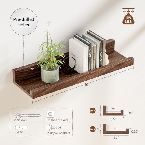16 Inch Picture Ledge Shelf Set of 8 with Lip