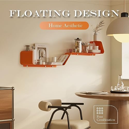 Set of 3 Floating Metal Wall Shelves with Orange Design