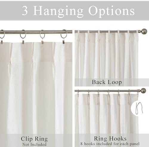 White Pinch Pleated Curtain Panel 34x84x2 for Living Room