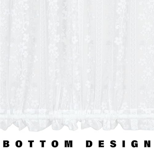White Lace French Door Curtain with Tieback and Floral Design