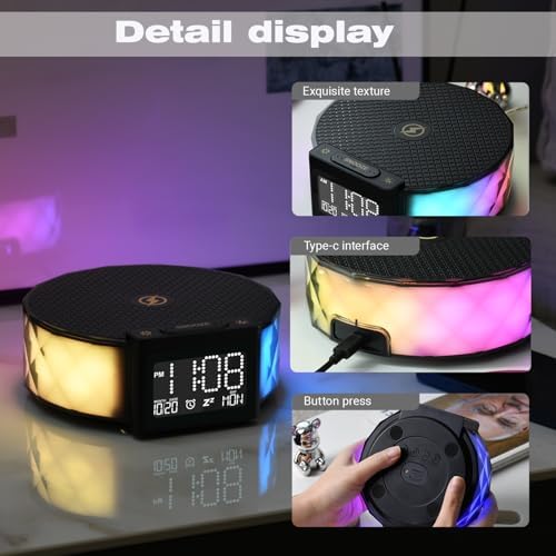 Wireless Charging Alarm Clock with RGB Nightlight and Speaker