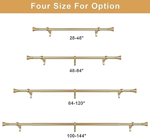 1 Inch Single Curtain Rods with Horn Finials Warm Gold