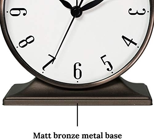 Presentime Co Lewis Mantel Alarm Clock Bronze Finish Silent No Ticking 55x5 Inch