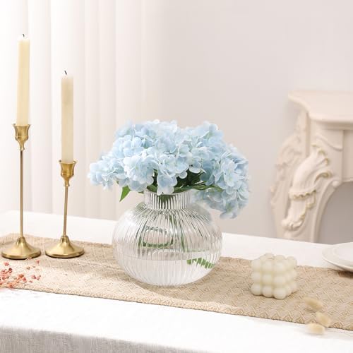 YANWE1 Round Ribbed Glass Vase 6 Inches