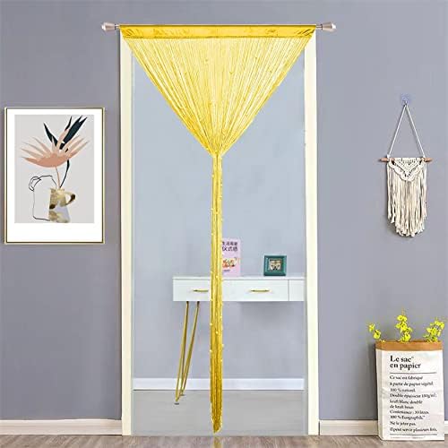 Beaded Curtain Door Divider with Telescopic Rod Yellow 100x200cm