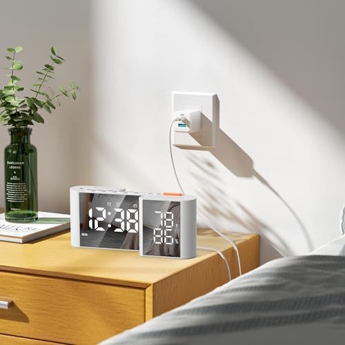 Vauno S-Shaped Alarm Clock with Dual Display and FM Radio