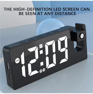 Projection Alarm Clock with USB Charging and Rotatable Mirror Display