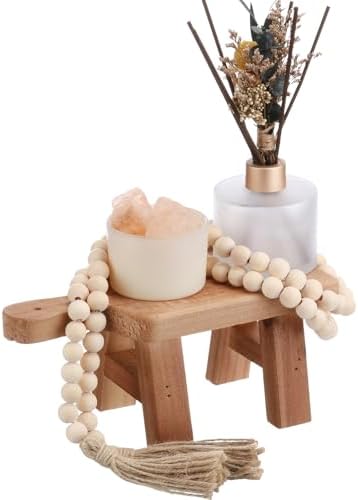 Wood Pedestal Stand with Handle and Beaded Ornaments