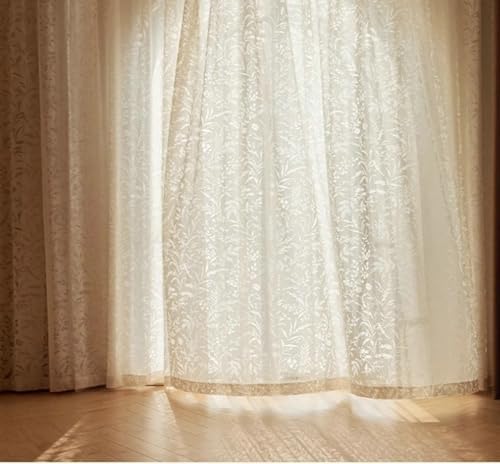 Beige Sheer Curtains with Botanical Design 2 Panels 38W x 84L Inch