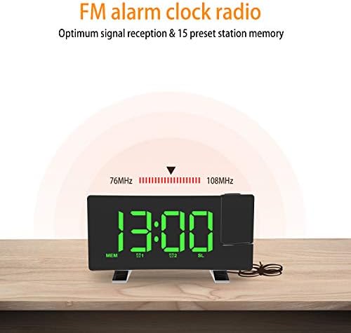 ThreeH Projection Alarm Clock with USB Charger and 2 Alarm Snooze Function