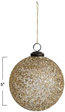 Creative Co Op 5 Inch Round Glass Ball Ornament with Beads in Gold