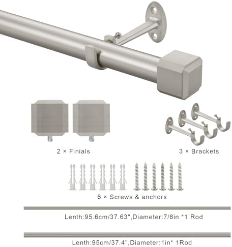 YuMierle 1 Inch Heavy Duty Single Curtain Rods 36-72 Satin Nickel