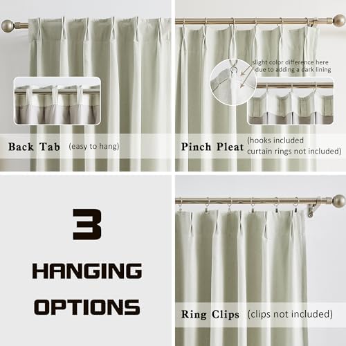 MAIHER 80 Inch Blackout Linen Curtains with Pinch Pleat and Back Tabs