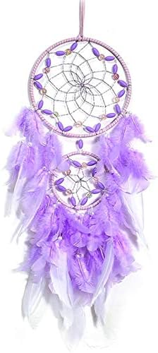 Purple Dream Catcher with Dual Ring and Feathers