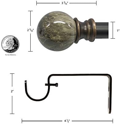 Decopolitan Marble Ball Single Curtain Rod Set Brown 36-72 Inches