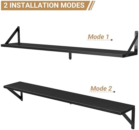 Heimlove Floating Shelves Set of 3 36 Inch Black Wood Wall Mounted