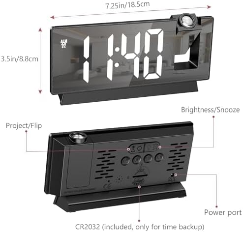 LOFICOPER 78 Inch Projection Alarm Clock with Mirror and USB Charging