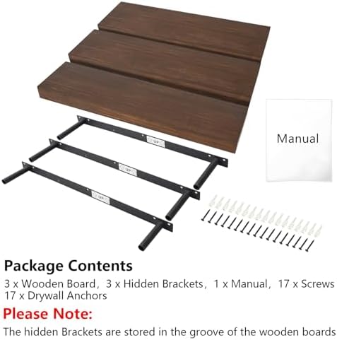 Wood Floating Shelves Set of 3 - Rustic Walnut Wall Mount