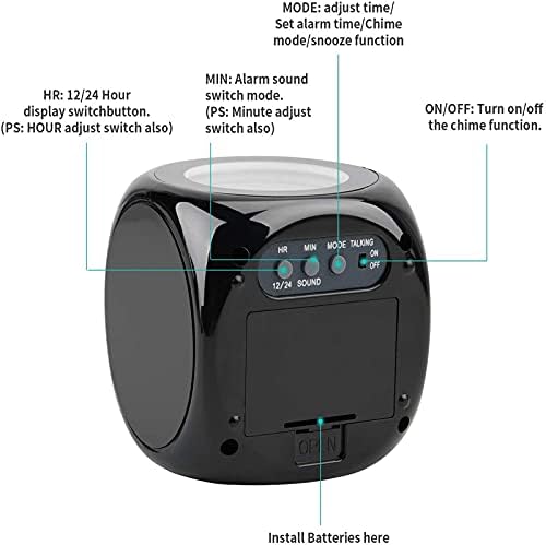 Voice Talking LED Time Temperature Alarm Clock for Bedroom and Office - Black