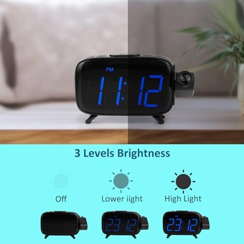WAIGESEN Digital Projection Alarm Clock with Dual Alarms and FM Radio
