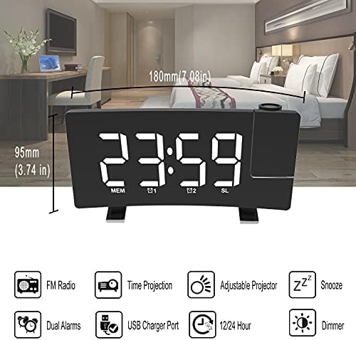 EternaHora Projection Alarm Clock with Radio and USB Charging