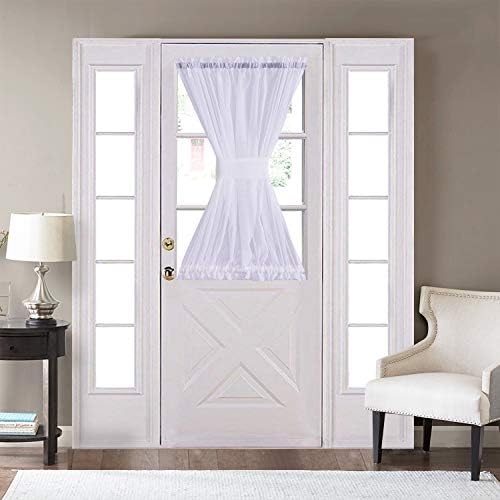 Home Brilliant Sheer Door Curtains 30x40 Inch White Panels with Tieback
