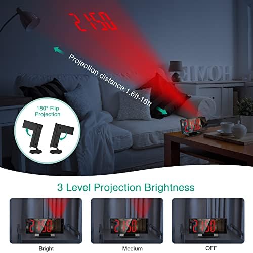 ORIA Projection Alarm Clock with LED Mirror and Snooze