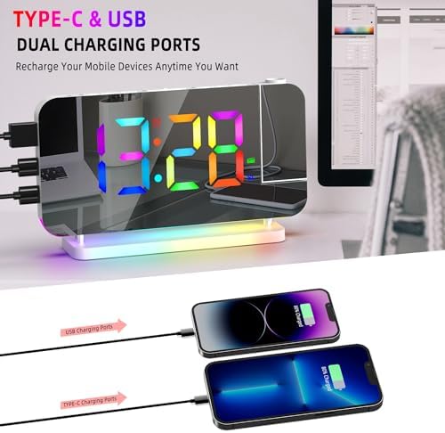 Hanaix Projection Alarm Clock with RGB Night Light and Auto Dimming