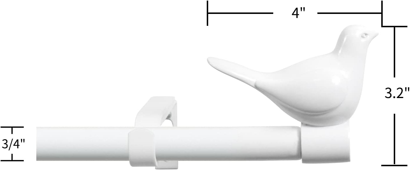 Meriville 34 Farmhouse Curtain Rod with Bird Finials 28-48 Glossy White