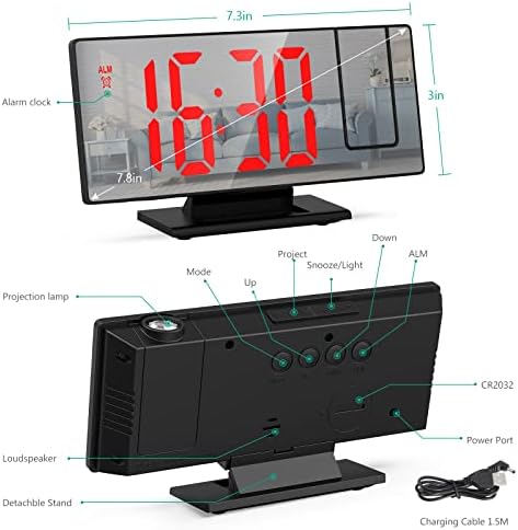 ORIA Projection Alarm Clock with LED Mirror and Snooze