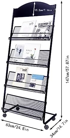 Floor Standing Magazine Rack with Locking Wheels 4 Tier