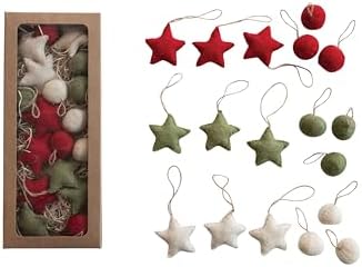 Creative Co Op Handmade Wool Felt Ball and Star Ornaments Set of 18