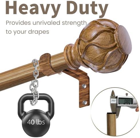 EQURROY Wood Curtain Rod for Windows 28-48 Inches
