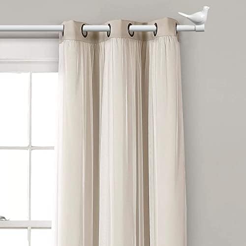 Meriville 34 Farmhouse Curtain Rod with Bird Finials 28-48 Glossy White