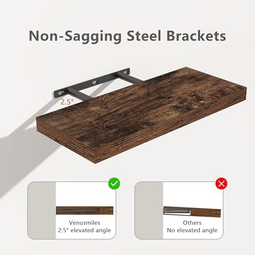 Venusmiles 3 Piece Oak Floating Wall Shelves