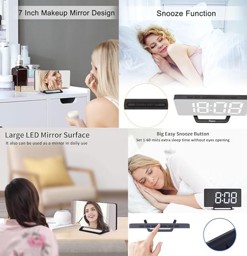 DCHOOD Digital Mirror Alarm Clock with USB Ports