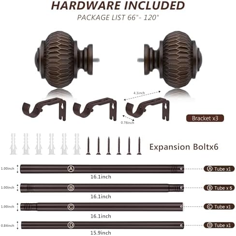 Bronze 1 Inch Adjustable Curtain Rods with Lantern Ends