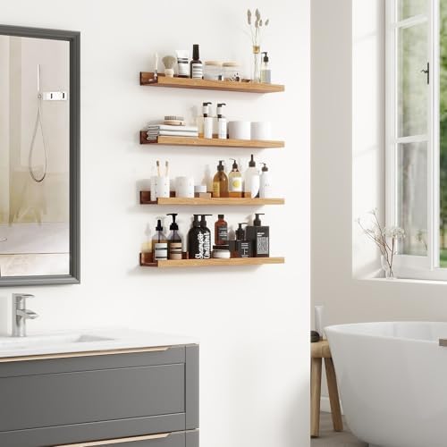 Picture Ledge Shelf Set of 2 - Rustic Elm Wood 24 Inches