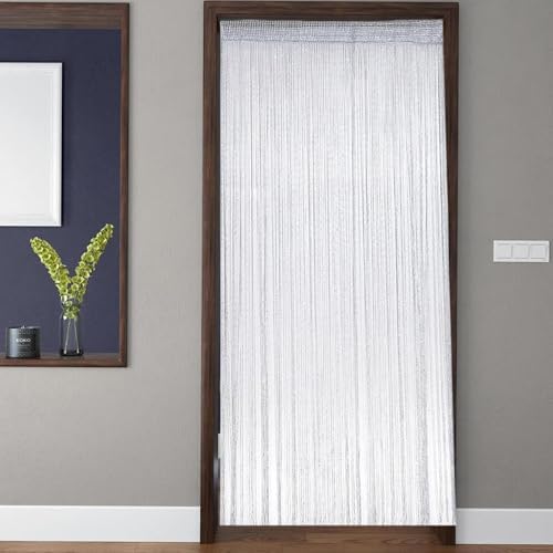 2Pcs String Curtains for Doorways 39x79 Silver Grey Glitter Beaded Panel