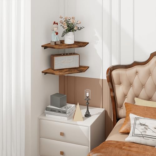Homode Corner Shelf Wall Mount Set of 2 Rustic Brown